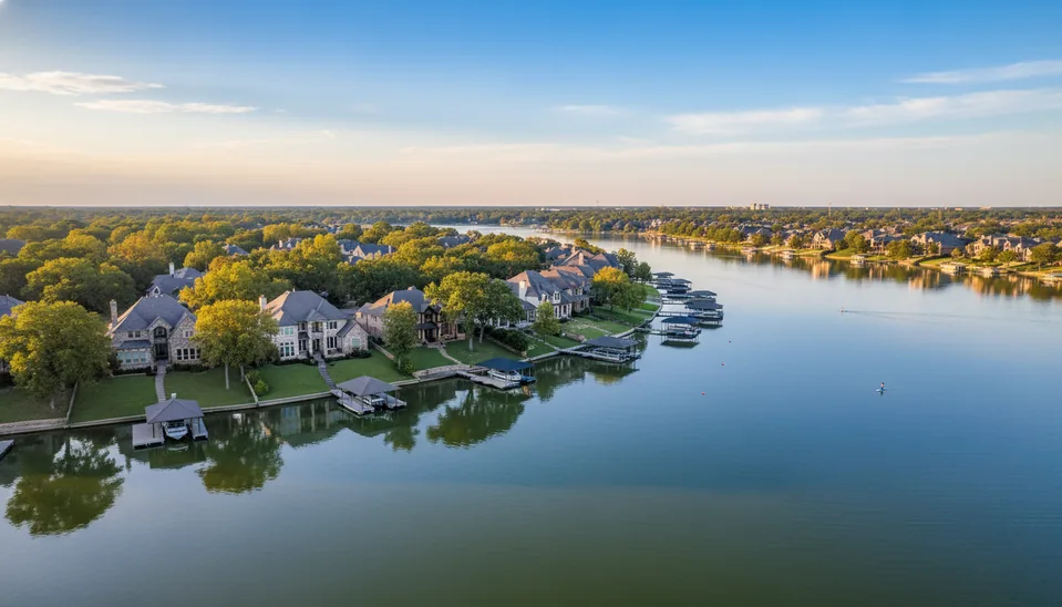 The Colony lakefront homes along Lewisville Lake