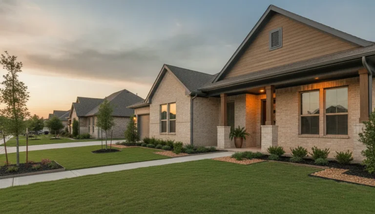 A well-kept DFW home with fresh curb appeal at dusk, prepared to go on the market
